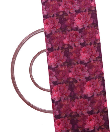 Wine Colour Floral Print Digital Organza Fabric - Fabric Dekho